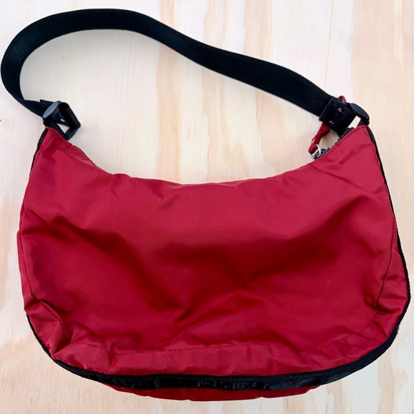 Lauren Ralph Lauren Red Nylon Shoulder Bag Y2K Buckle Hobo Baguette - Picture 2 of 10